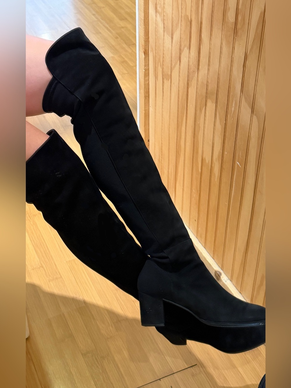 Stuart Weitzman ‘Harper’ Over-the-Knee Black Suede Block Heel Boots - Women